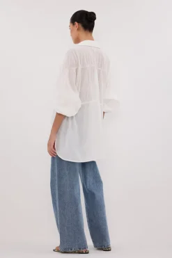 FLOYCE WHITE LINEN LONG SLEEVE TOP