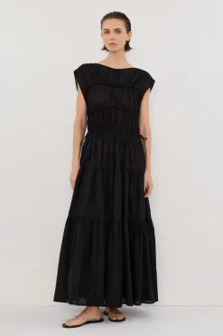 FLYNN BLACK LINEN BLEND MIDI DRESS