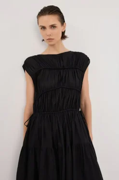 FLYNN BLACK LINEN BLEND MIDI DRESS