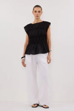 FLYNN BLACK LINEN TIERED TOP