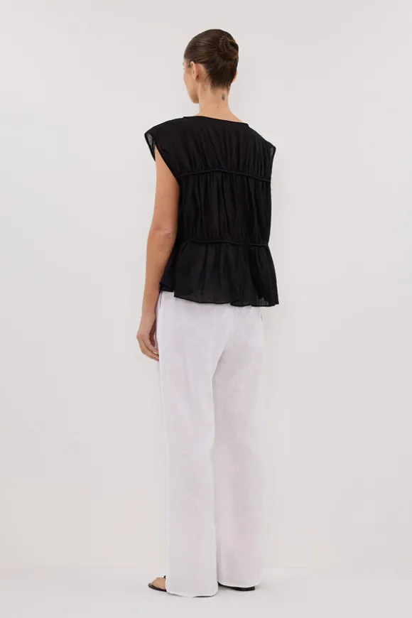 FLYNN BLACK LINEN TIERED TOP