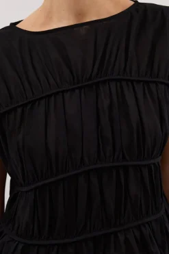 FLYNN BLACK LINEN TIERED TOP