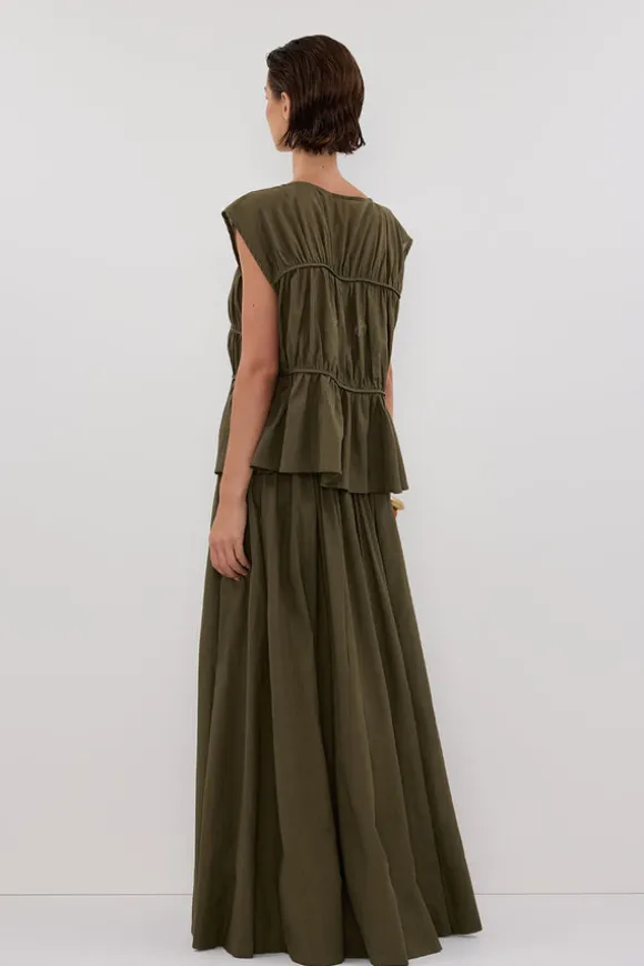 FLYNN OLIVE LINEN BLEND TIERED TOP