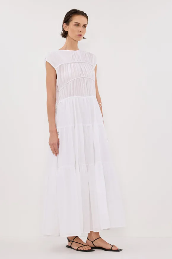 FLYNN WHITE LINEN BLEND MIDI DRESS