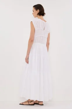 FLYNN WHITE LINEN BLEND MIDI DRESS