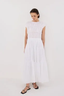 FLYNN WHITE LINEN BLEND MIDI DRESS