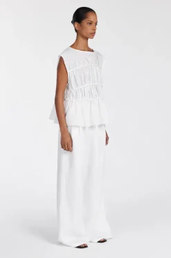 FLYNN WHITE LINEN BLEND TIERED TOP