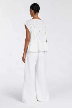 FLYNN WHITE LINEN BLEND TIERED TOP
