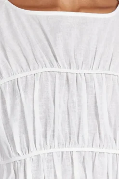 FLYNN WHITE LINEN BLEND TIERED TOP