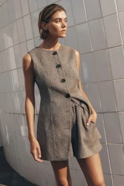 FRANKIE CHOC TWEED TUNIC VEST