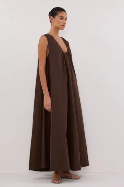 GABBY BITTER CHOC COTTON MIDI DRESS