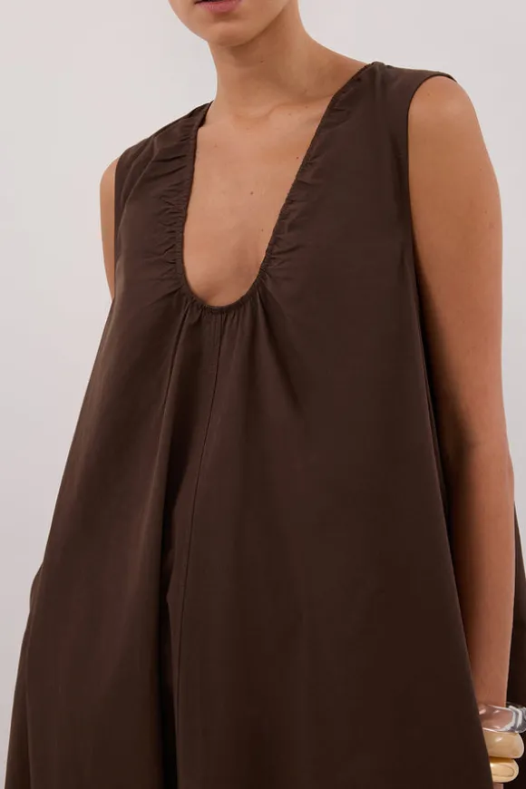 GABBY BITTER CHOC COTTON MIDI DRESS