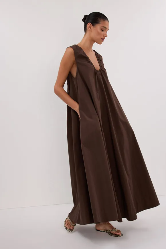 GABBY BITTER CHOC COTTON MIDI DRESS