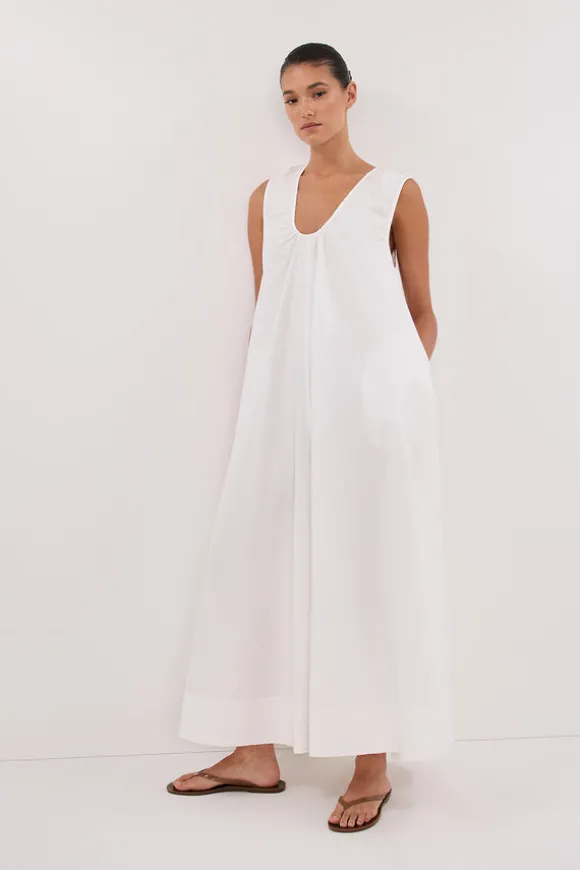 GABBY WHITE COTTON MIDI DRESS