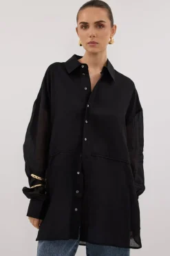 GIGI BLACK RAMIE SLEEVED SHIRT