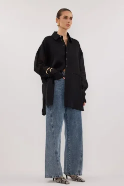 GIGI BLACK RAMIE SLEEVED SHIRT