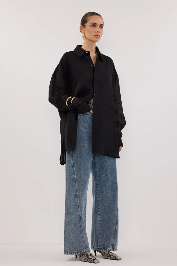 GIGI BLACK RAMIE SLEEVED SHIRT