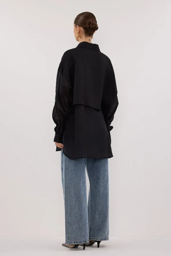 GIGI BLACK RAMIE SLEEVED SHIRT