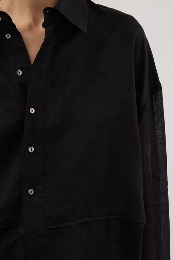 GIGI BLACK RAMIE SLEEVED SHIRT