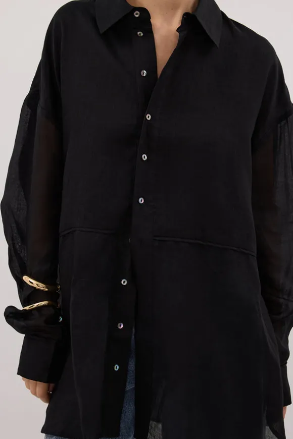 GIGI BLACK RAMIE SLEEVED SHIRT