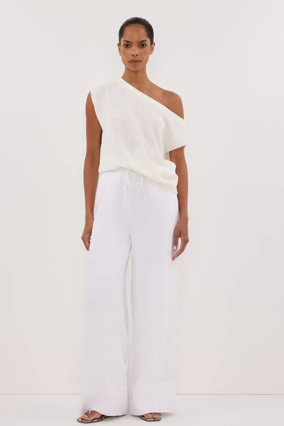 GINA WHITE LINEN ELASTIC WAIST PANT