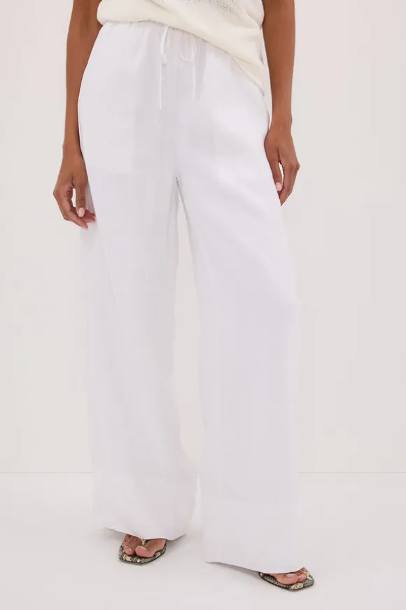GINA WHITE LINEN ELASTIC WAIST PANT