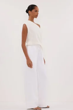 GINA WHITE LINEN ELASTIC WAIST PANT