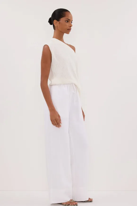 GINA WHITE LINEN ELASTIC WAIST PANT