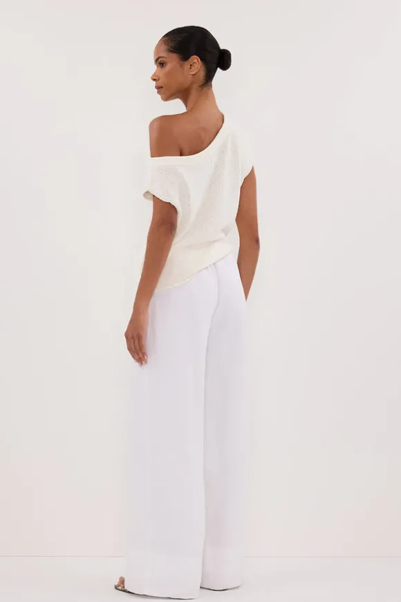 GINA WHITE LINEN ELASTIC WAIST PANT
