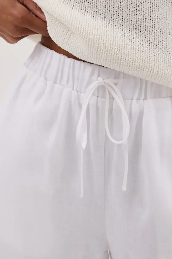 GINA WHITE LINEN ELASTIC WAIST PANT