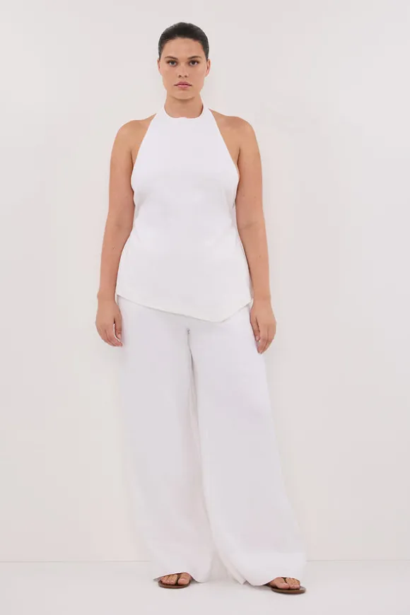 GINA WHITE LINEN ELASTIC WAIST PANT