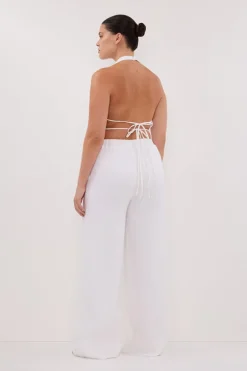 GINA WHITE LINEN ELASTIC WAIST PANT