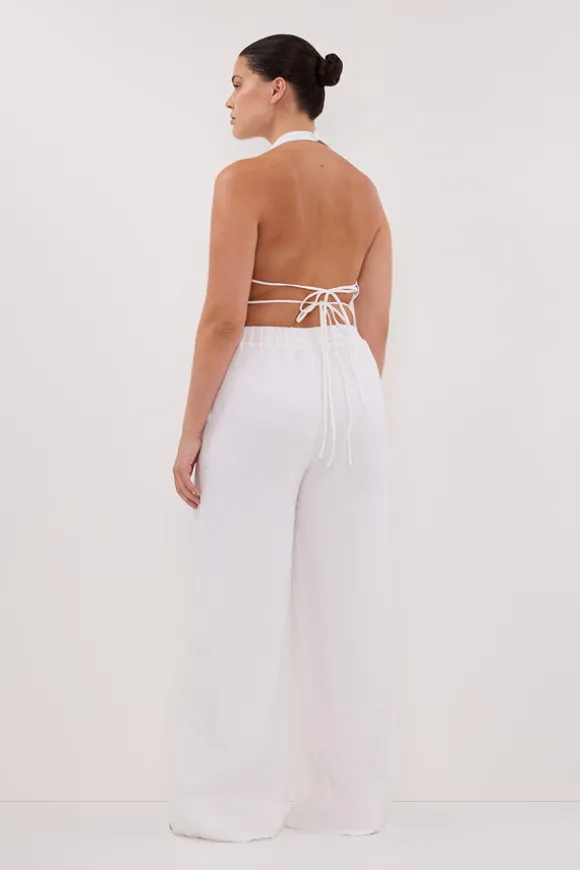 GINA WHITE LINEN ELASTIC WAIST PANT
