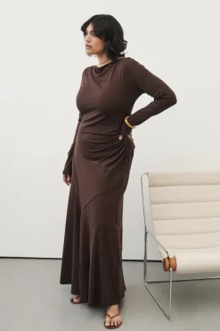 HADLEY CHOC SLEEVED KNIT MAXI DRESS