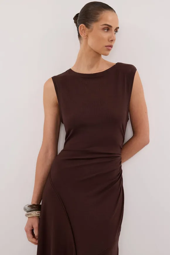 HADLEY CHOC SLEEVELESS KNIT MAXI DRESS