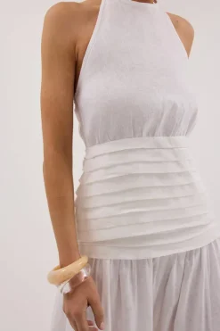 HALLIE WHITE LINEN HALTER TOP