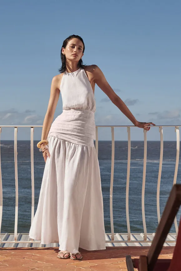 HALLIE WHITE LINEN MIDI SKIRT