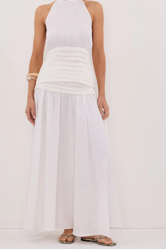 HALLIE WHITE LINEN MIDI SKIRT