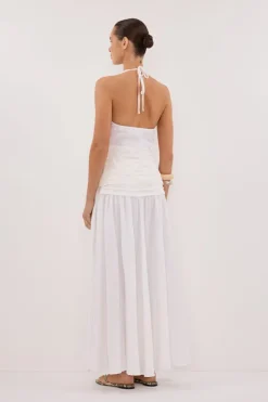 HALLIE WHITE LINEN MIDI SKIRT