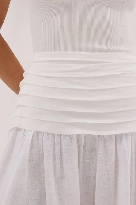 HALLIE WHITE LINEN MIDI SKIRT