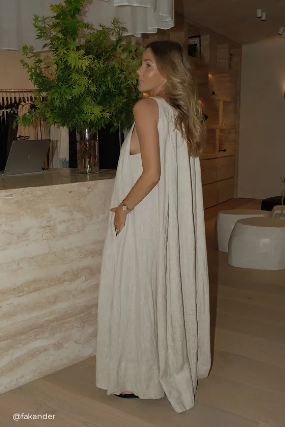 ISABELLE NATURAL LINEN MIDI DRESS