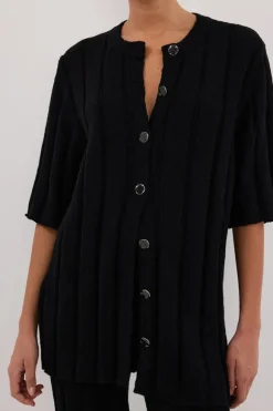 JAZZ BLACK BUTTON KNIT SHIRT