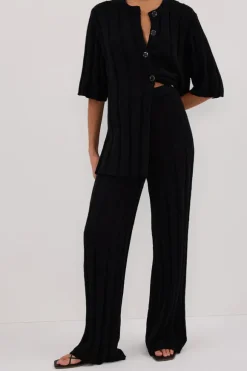 JAZZ BLACK WIDE LEG KNIT PANT