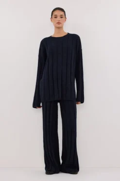 JAZZ INDIGO CREW NECK KNIT TOP