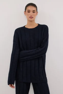 JAZZ INDIGO CREW NECK KNIT TOP