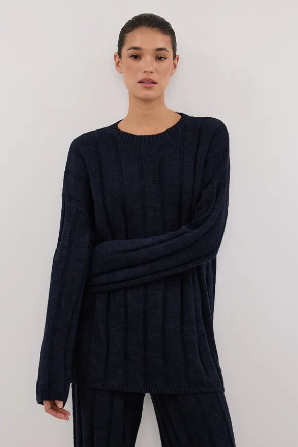 JAZZ INDIGO CREW NECK KNIT TOP