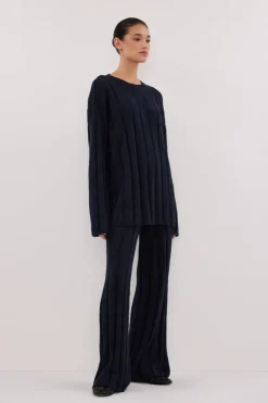 JAZZ INDIGO CREW NECK KNIT TOP