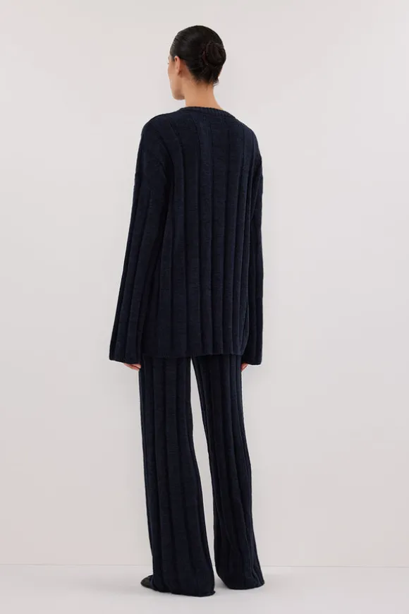 JAZZ INDIGO CREW NECK KNIT TOP