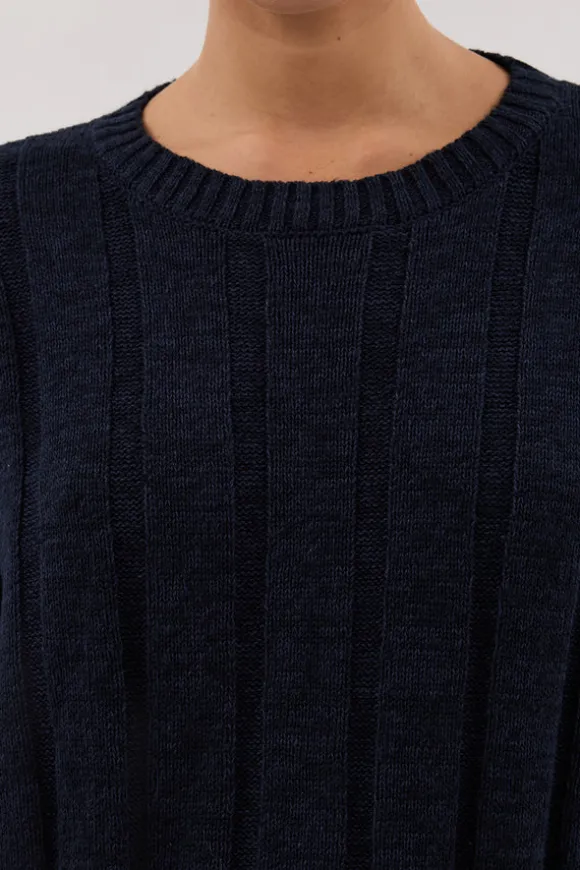 JAZZ INDIGO CREW NECK KNIT TOP