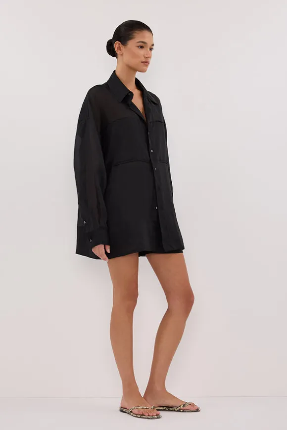 KAI BLACK OVERSIZED RAMIE SLEEVED SHIRT